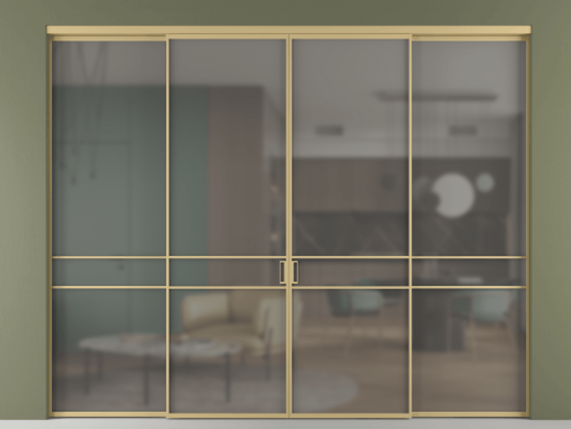 Перегородка Формато внутри проёма 4 створки АЛПР 040.02 Золотой Сатинированное серое стекло, триплекс Цена 346420 ₽  | Volhovec